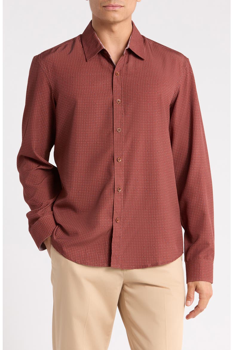 Printed Long Sleeve Shirt, Main, color, BROWN