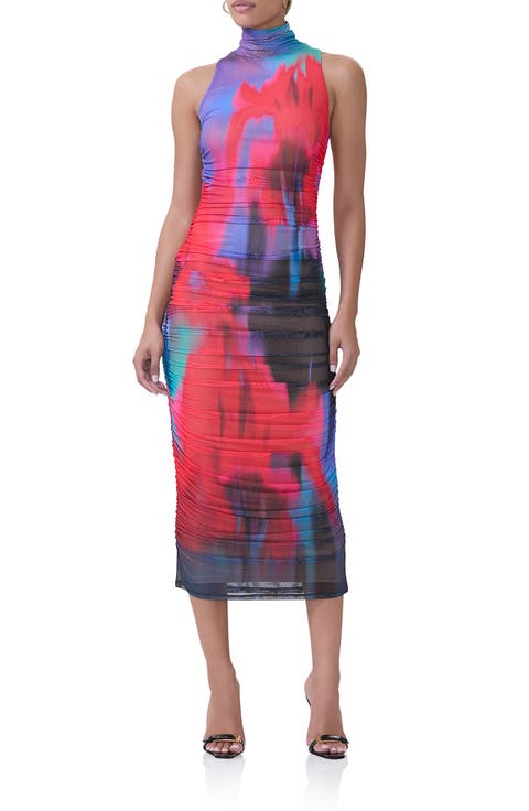 Fiorella Turtleneck Sleeveless Mesh Body-Con Dress