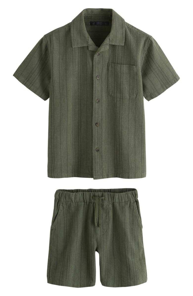 NEXT Kids' Textured Camp Shirt & Shorts Set, Main, color, Green