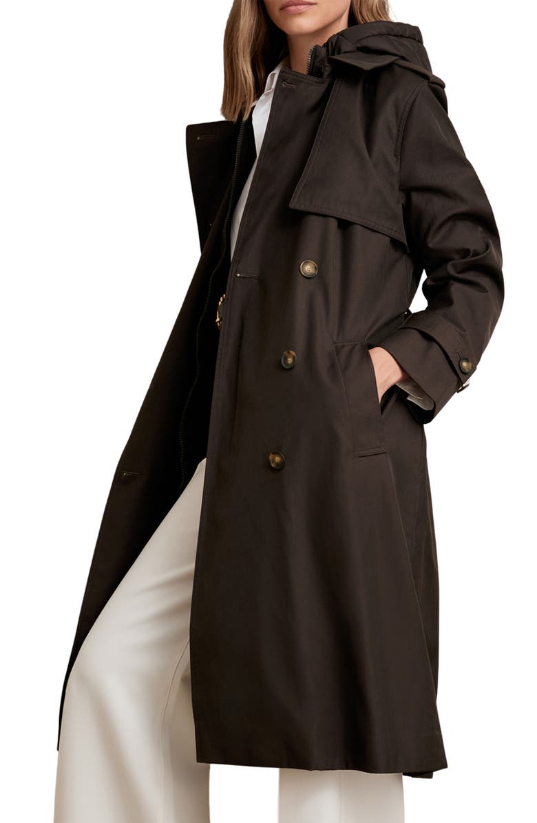 Reiss Azura Hooded Double Breasted Trench Coat, Main, color, Chocolate Brown