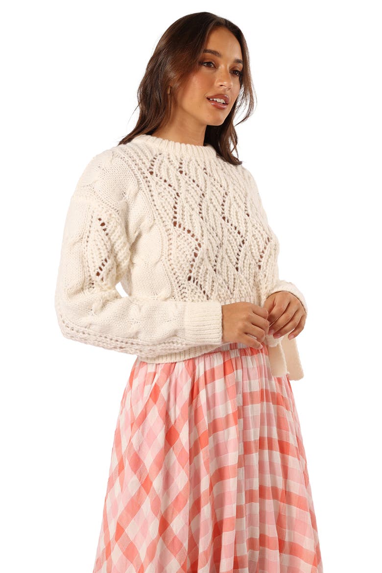 Birdie Open Stitch Side Tie Sweater, Alternate, color, CREAM