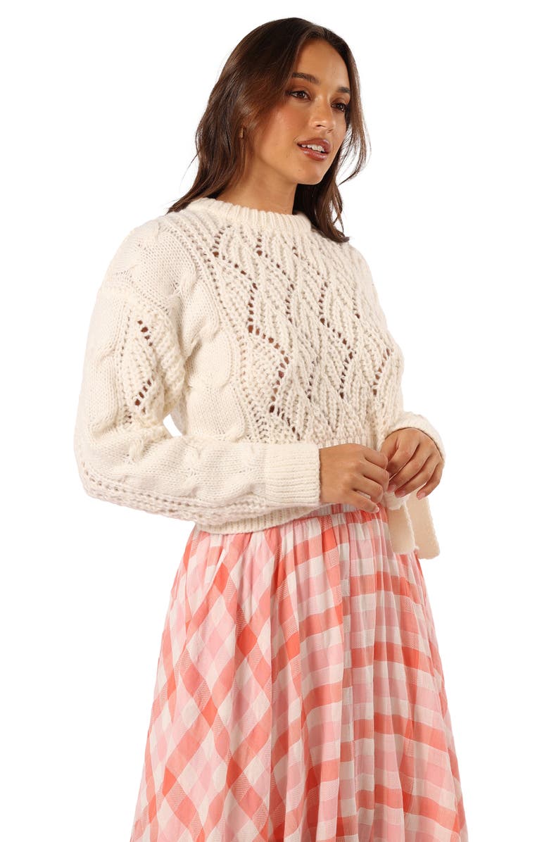 Petal & Pup Birdie Open Stitch Side Tie Sweater, Alternate, color, Cream