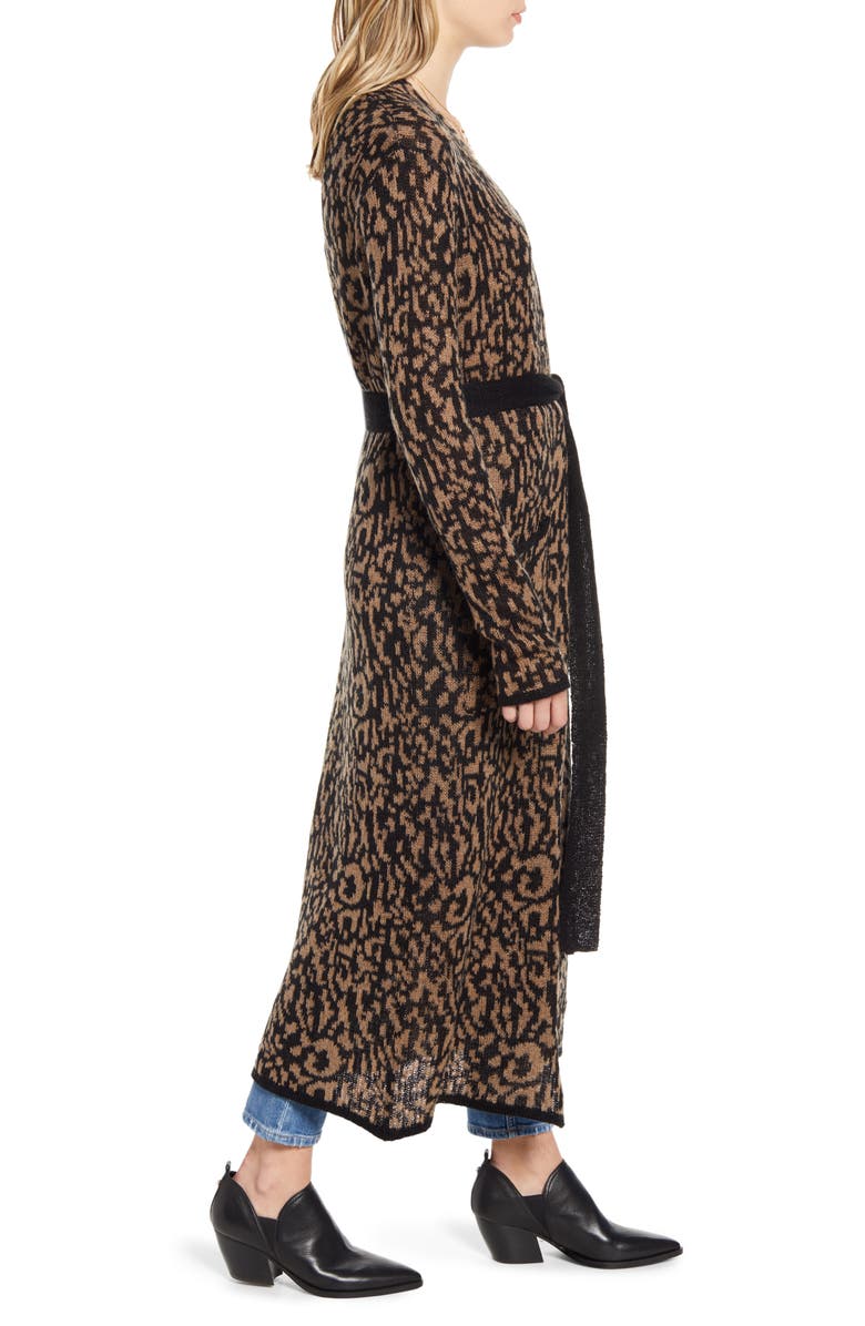 MOON RIVER Longline Leopard Jacquard Cardigan, Alternate, color,