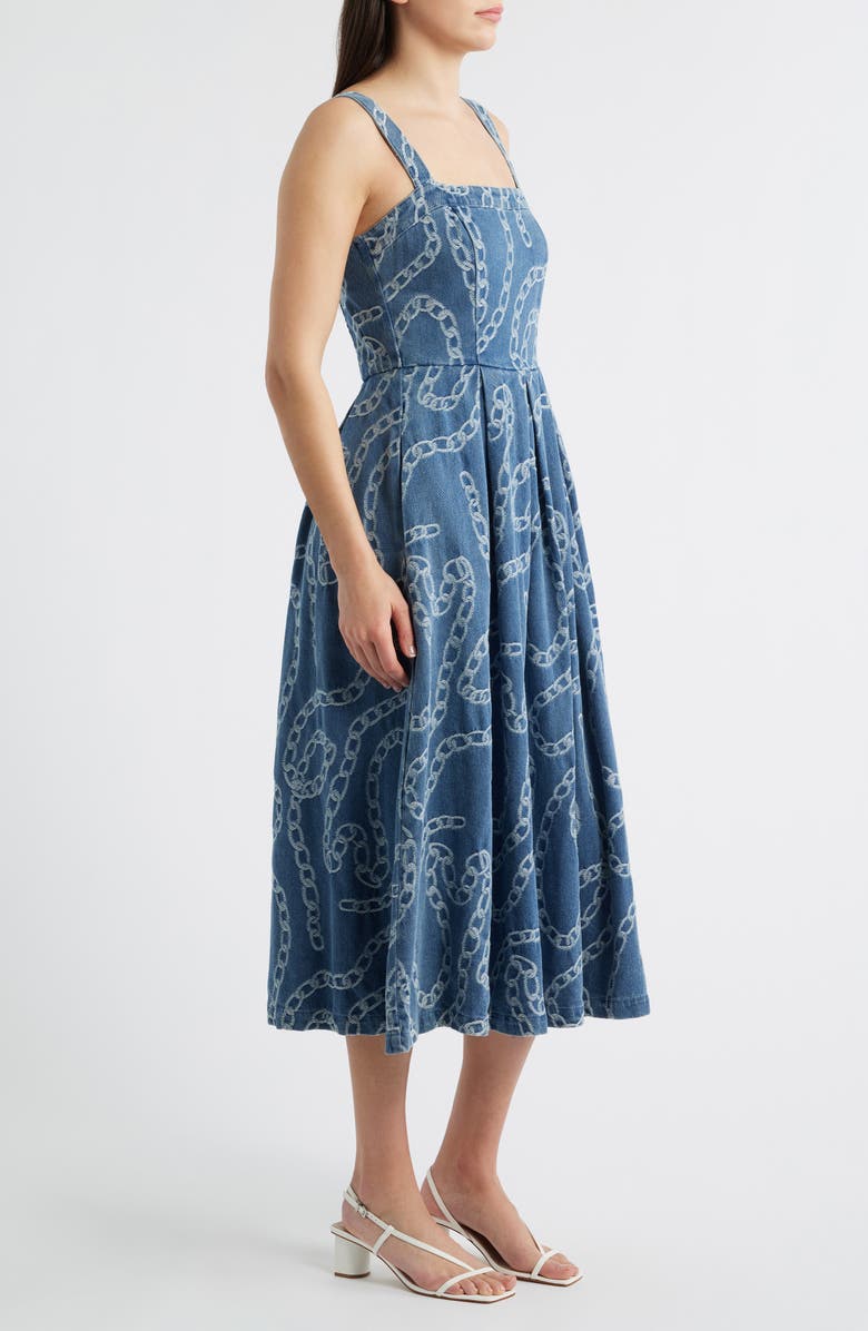 ZOE AND CLAIRE Chain Print Cotton Blend Denim Sundress, Alternate, color, Denim