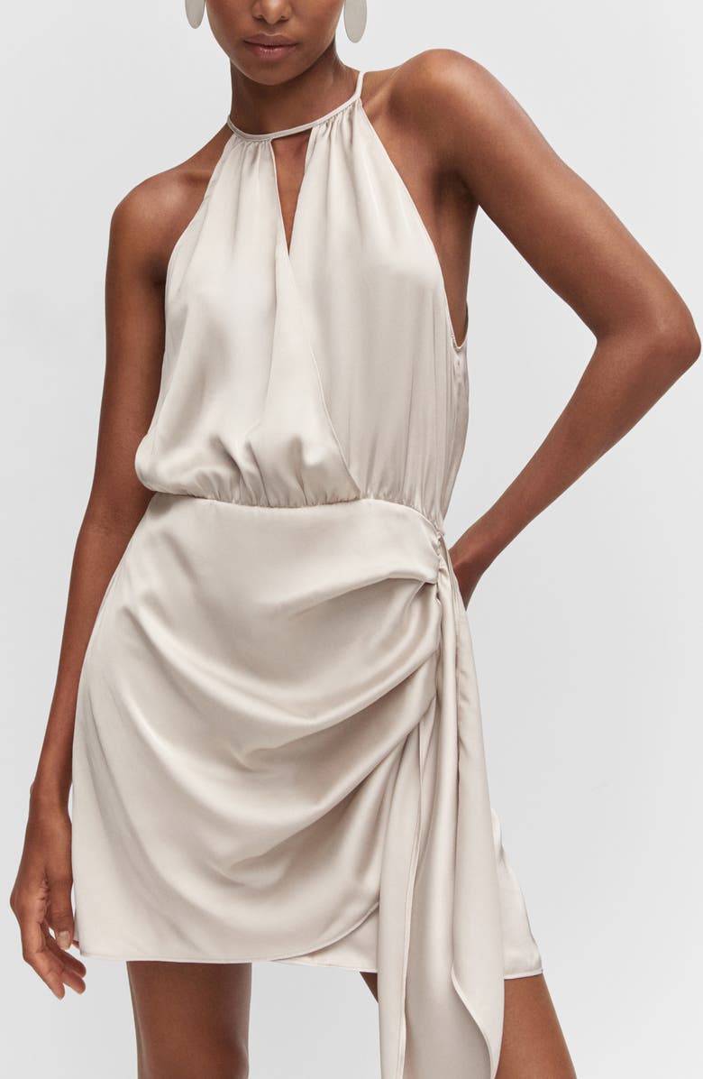 MANGO High Neck Satin Cocktail Minidress, Alternate, color, 