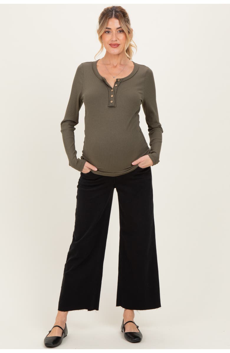 PinkBlush Raw Hem Crop Wide Leg Maternity Jeans, Alternate, color, Black