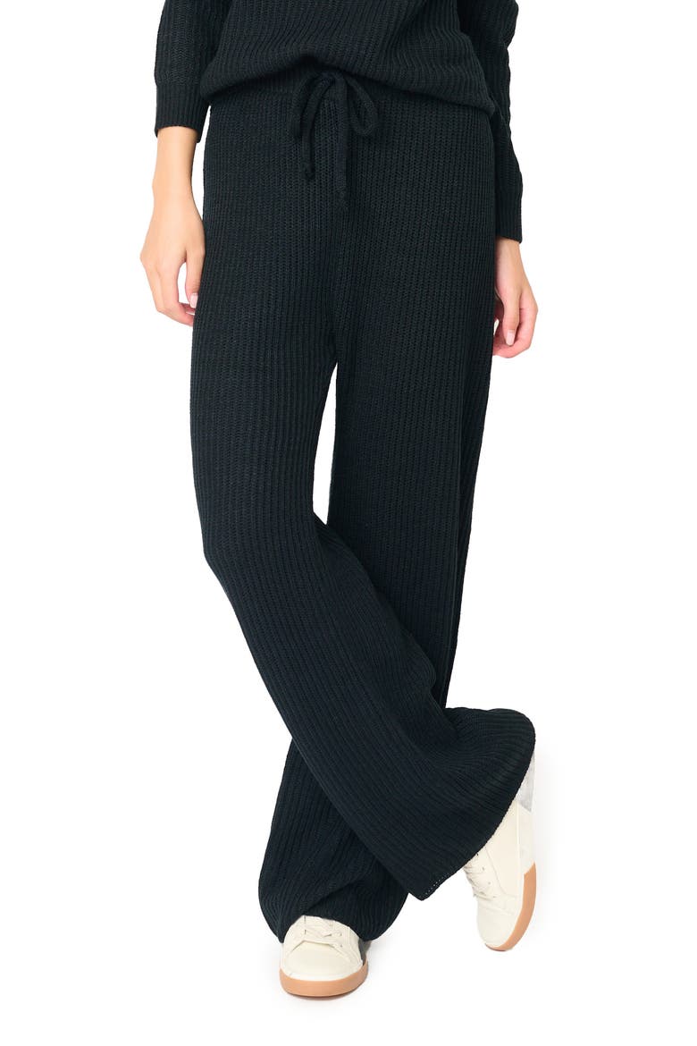 Gigi Drawstring Rib Sweater Pants, Main, color, BLACK