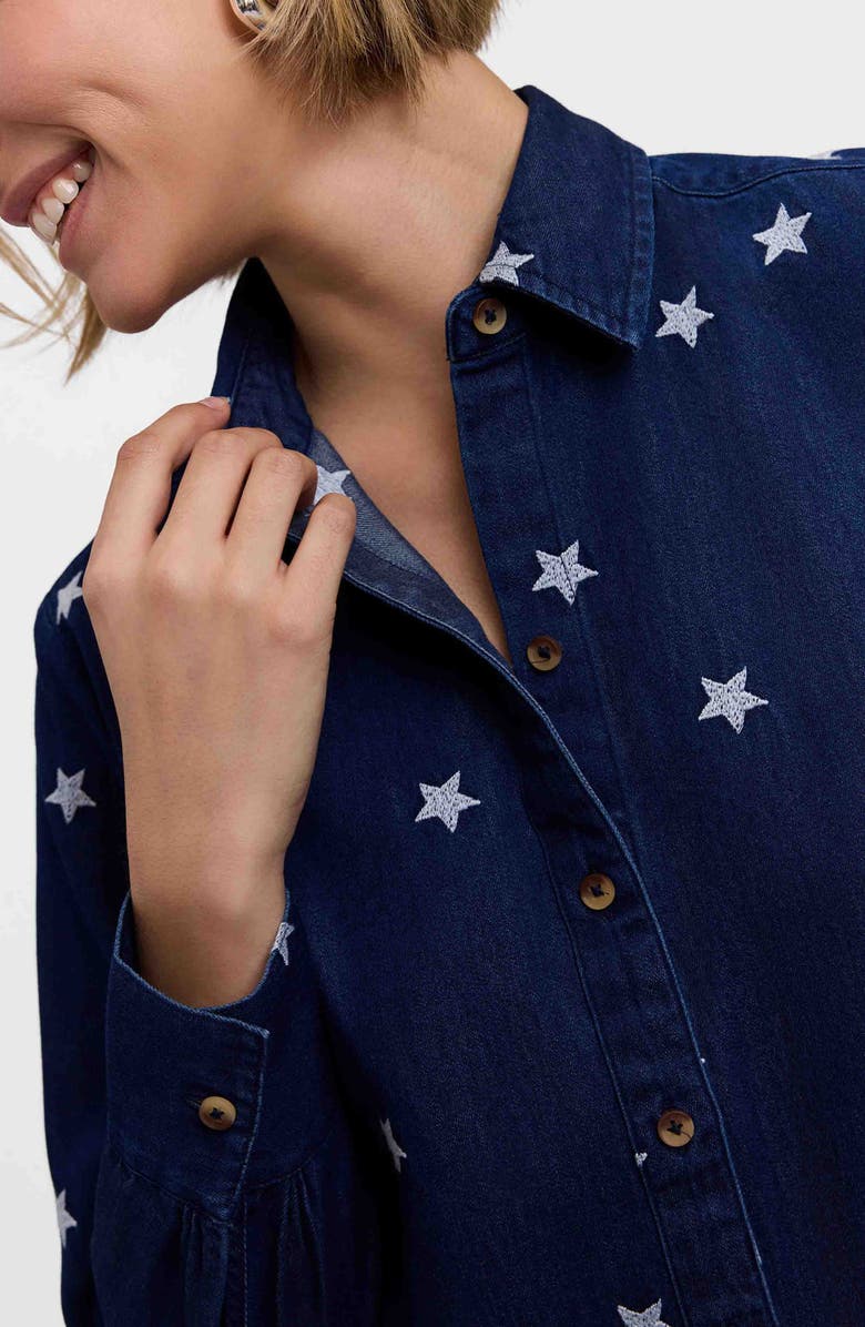 Foxcroft Meghan Star Embroidered Denim Button-Up Shirt, Alternate, color, Navy Blue/ Multi
