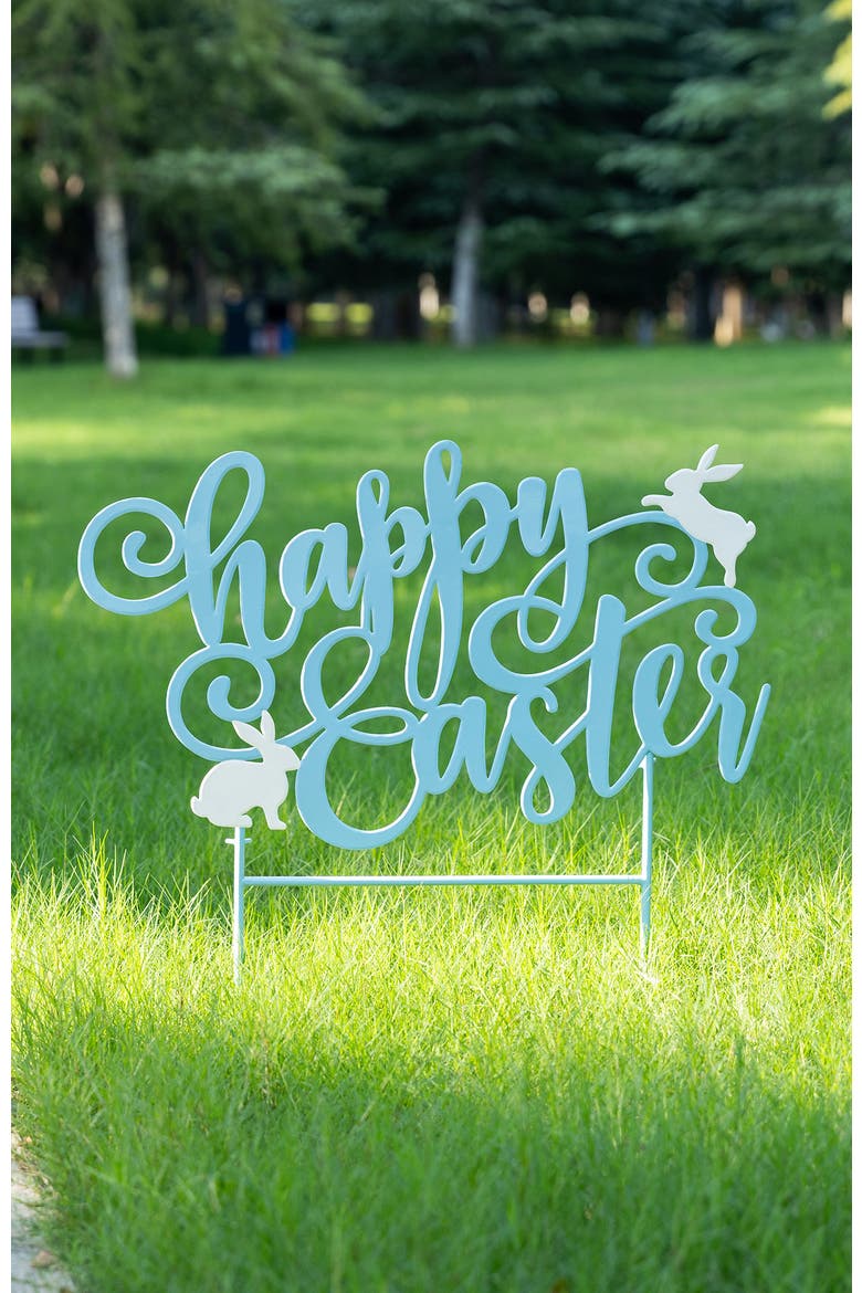 24"L Metal Blue Happy Easter Yard Stake, Alternate, color, Blue
