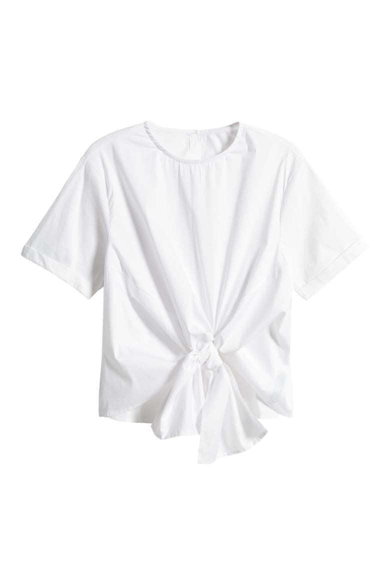 Alexis Tie Front Poplin Top, Alternate, color, WHITE