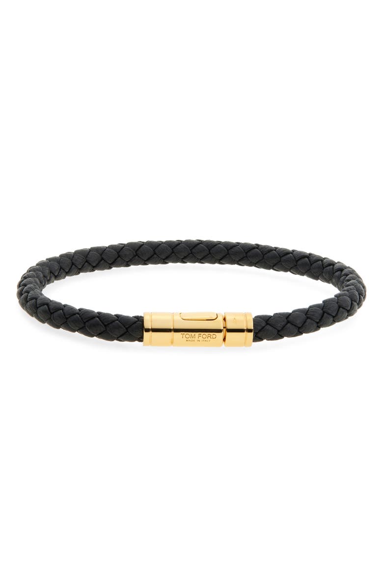 TOM FORD Tubular Clasp Braided Leather Bracelet, Main, color, 