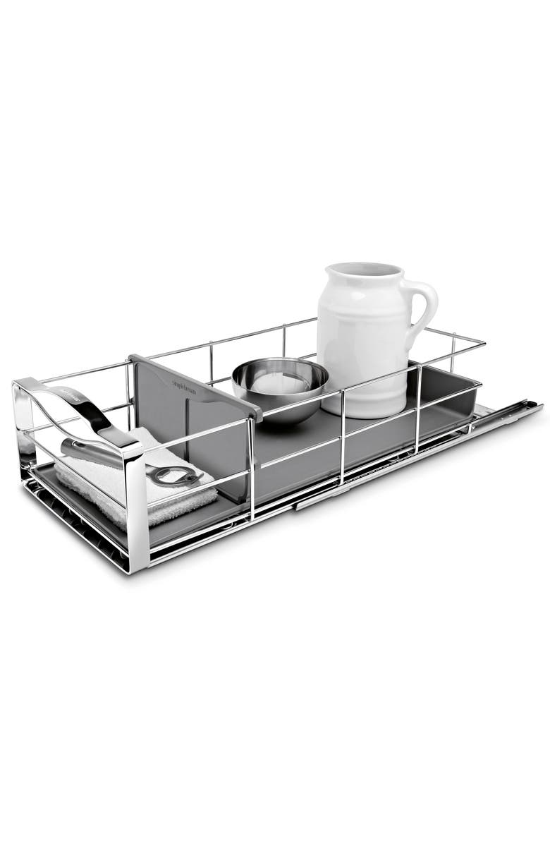 simplehuman pull-out cabinet organizer, grey plastic with heavy-gauge steel frame, Main, color, Grey- 9"