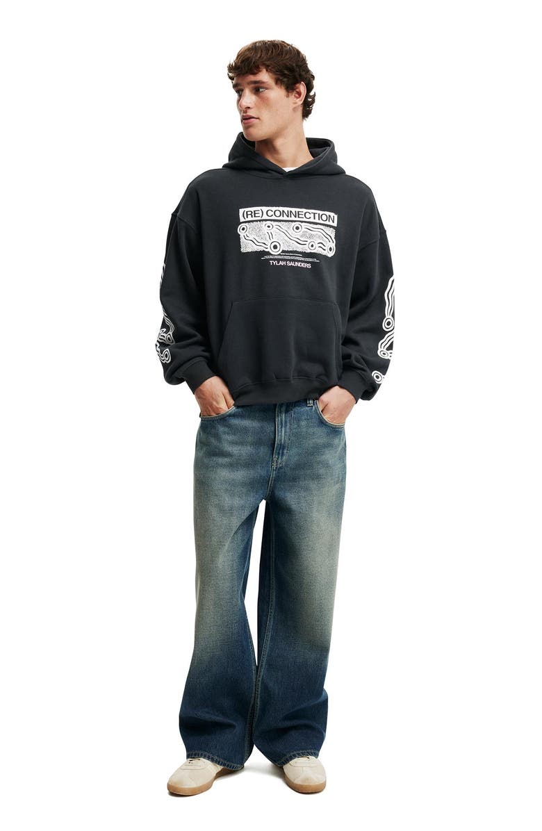 Cotton On Men's Tylah Saunders Box Fit Hoodie, Alternate, color, Washed Black Place Of