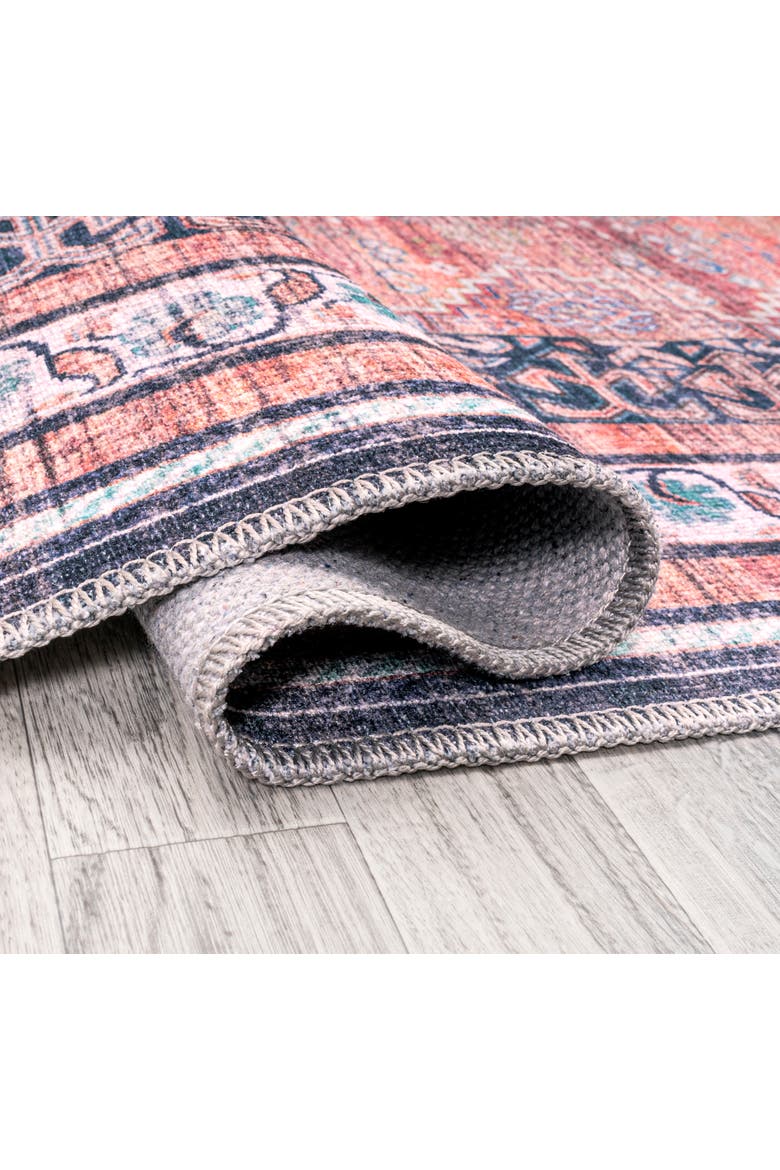 Dalyan Geometric Medallions Machine-Washable Area Rug, Alternate, color, Terra/Navy-Round