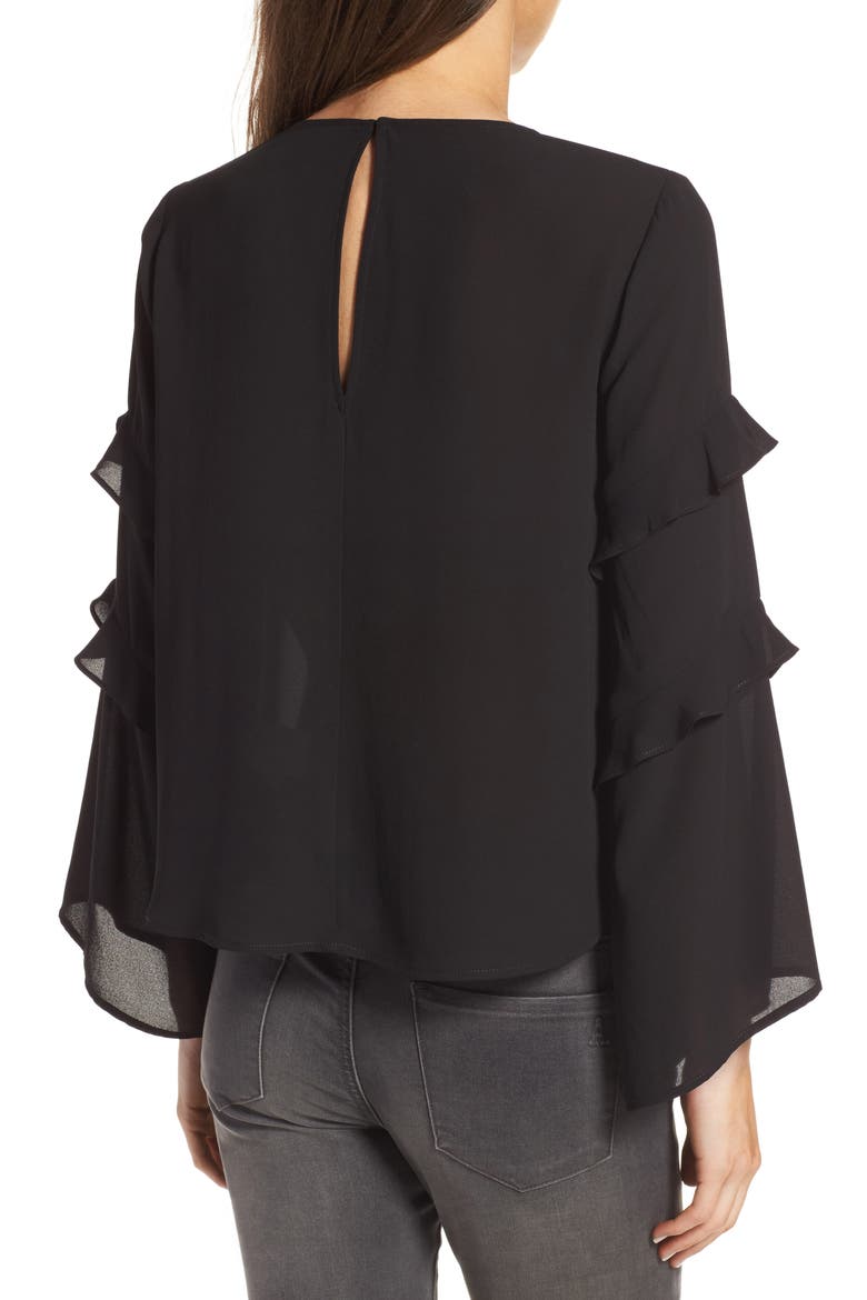 Ruffle Bell Sleeve Blouse, Alternate, color, BLACK