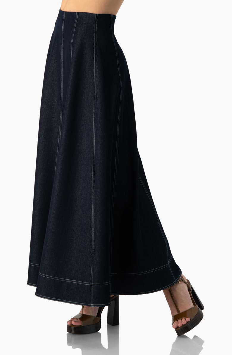 IVONNE Wide Denim Midi Skirt, Alternate, color, Navy Blue