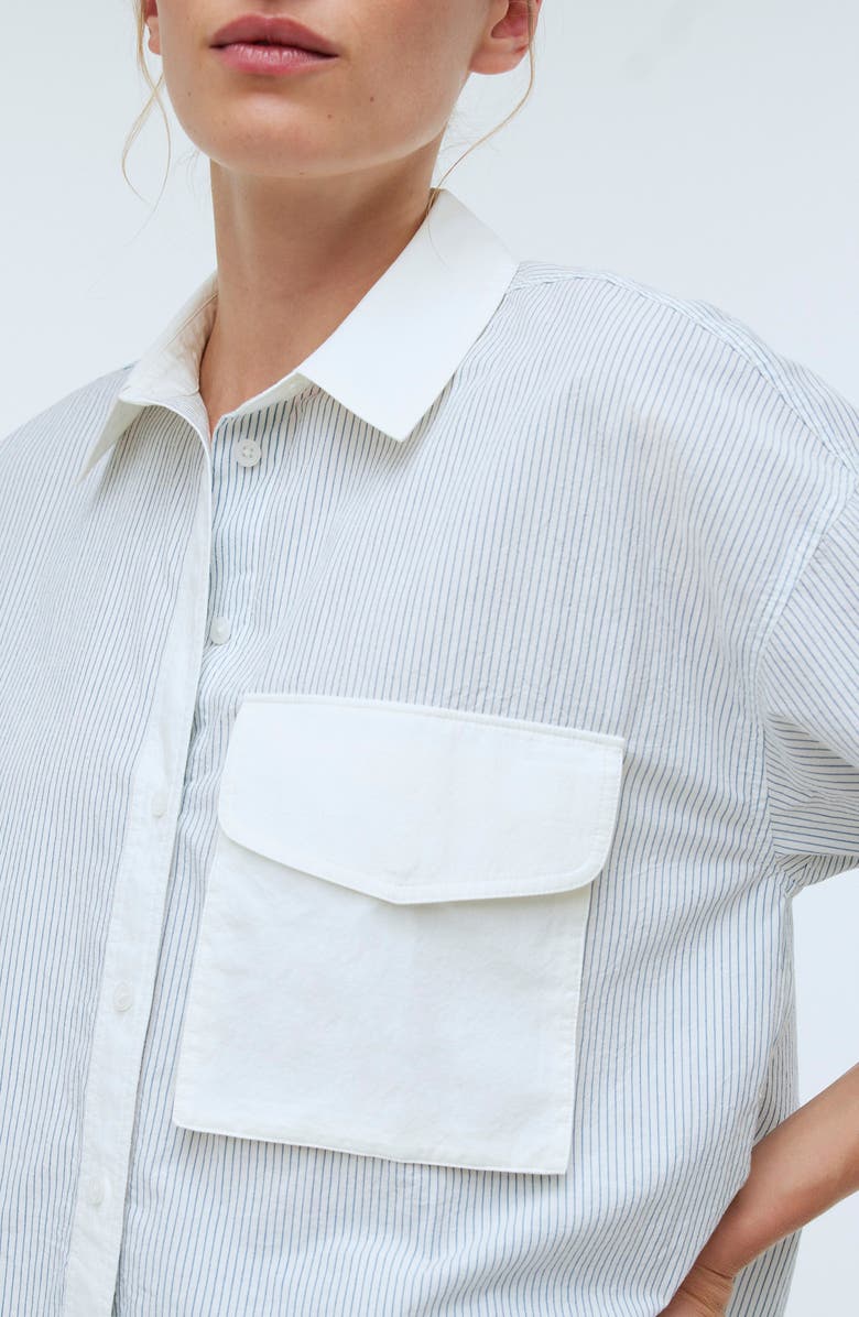 Madewell Stripe Cotton Cargo Pocket Crop Shirt, Alternate, color, 