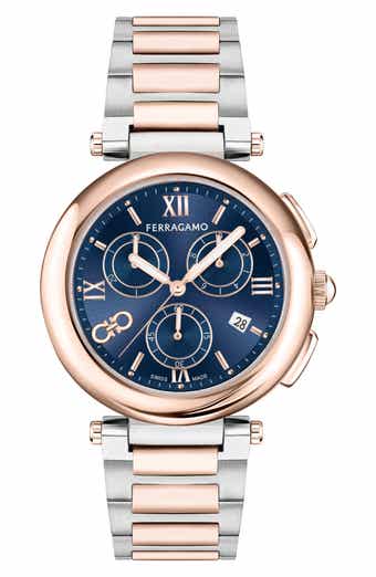 【FERRAGAMO】Ora Chronograph Watch ブルー文字盤 40mm FERRAGAMO Ora Two-Tone Bracelet Watch, 40mm | Nordstromrack