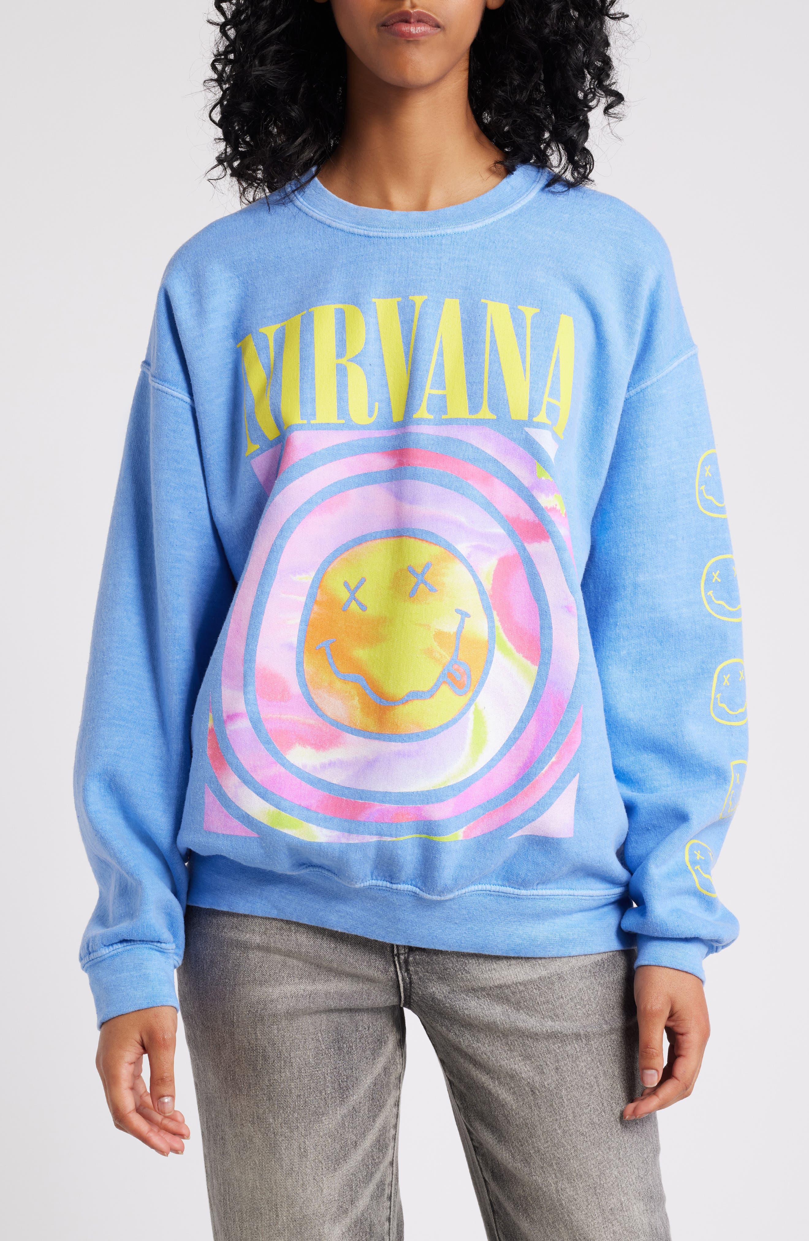 Merch Traffic Nirvana Graphic Sweatshirt in Blue 