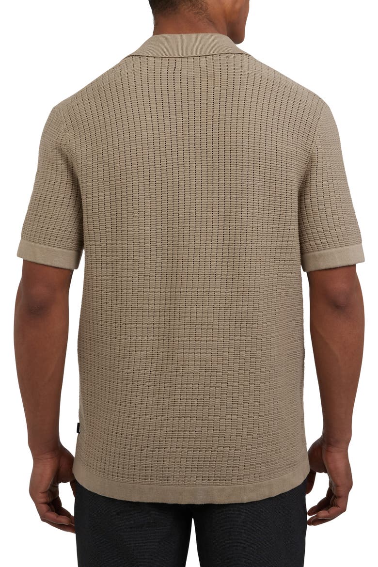 Cotton Grid Knit Camp Shirt, Alternate, color, CAFE