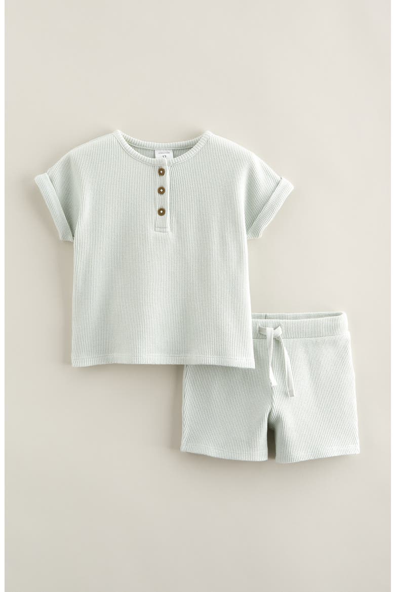 Waffle Knit Henley & Shorts Set, Main, color, GREEN HUSH
