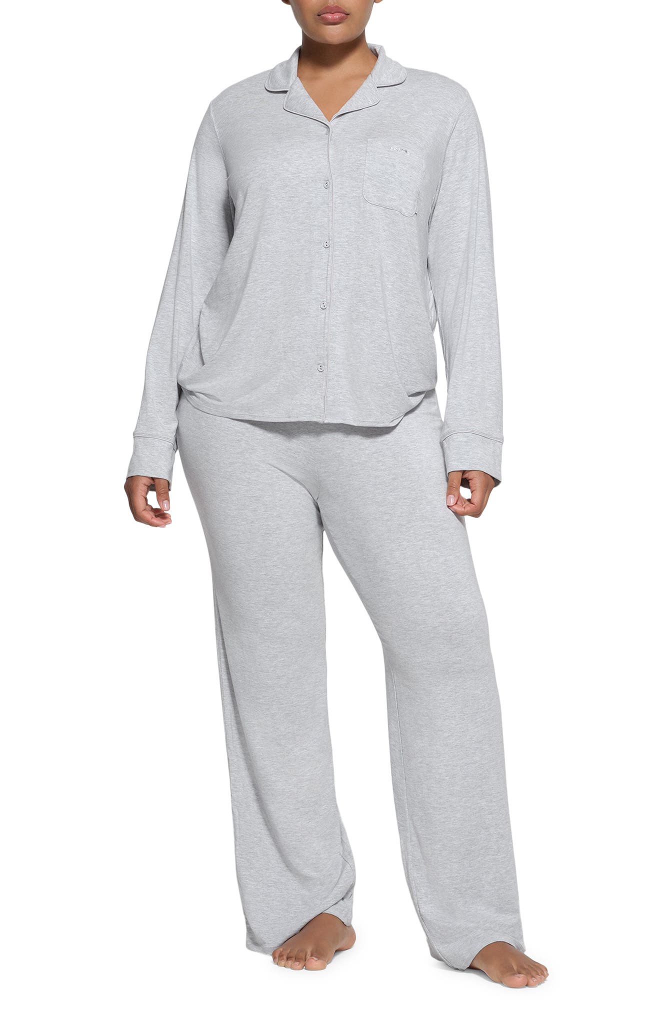 SKIMS Sleep Long Pajamas in Light Heather Grey at Nordstrom, Size X-Small