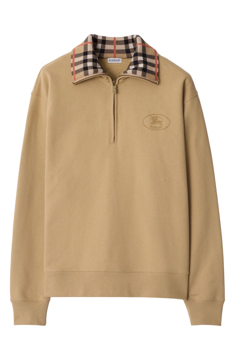 Burberry EKD Stamp Check Trim French Terry Half Zip Sweatshirt, Alternate, color, 