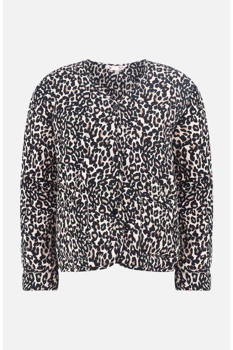Leopard Print Round Neck Boxy Jacket, Alternate, color, Black