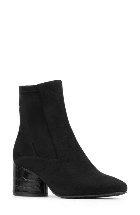 Block Heel Leather Bootie (Women)