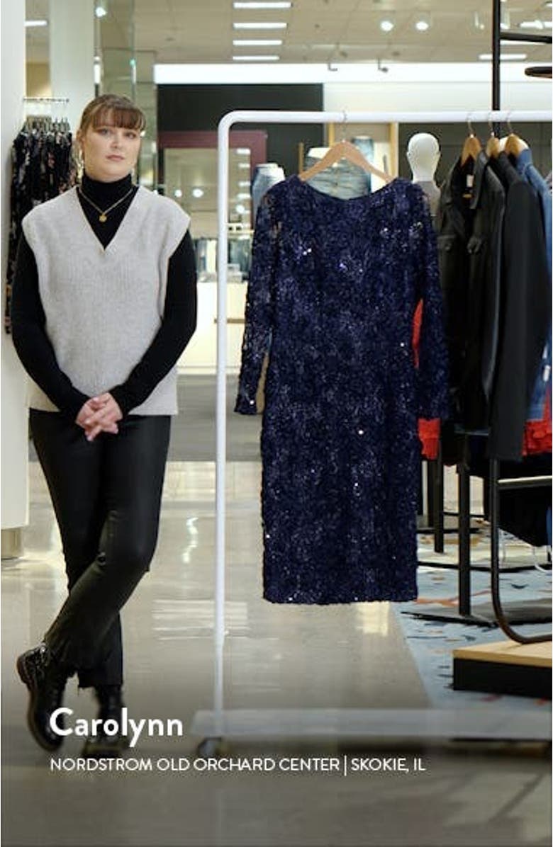 Floral Long Sleeve Sequin Lace Midi Cocktail Dress, sales video thumbnail