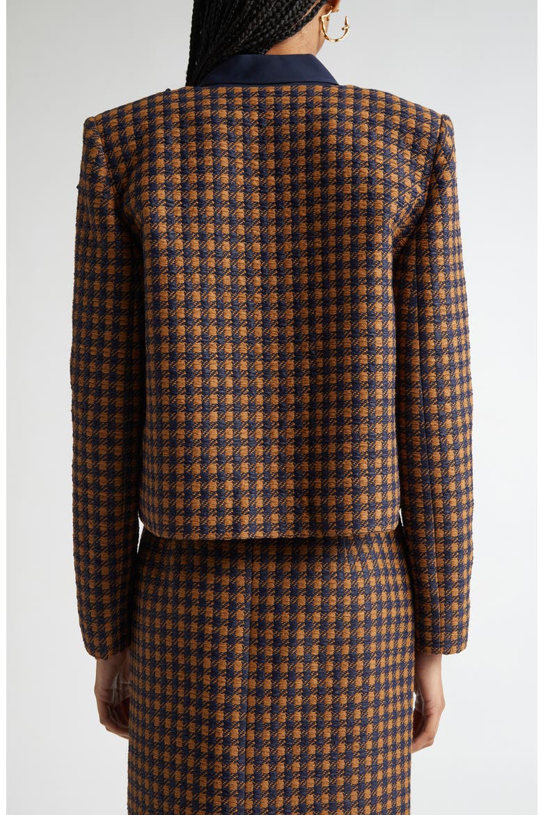 Orchid Embroidered Check Tweed Jacket, Alternate, color, COGNAC/ NAVY
