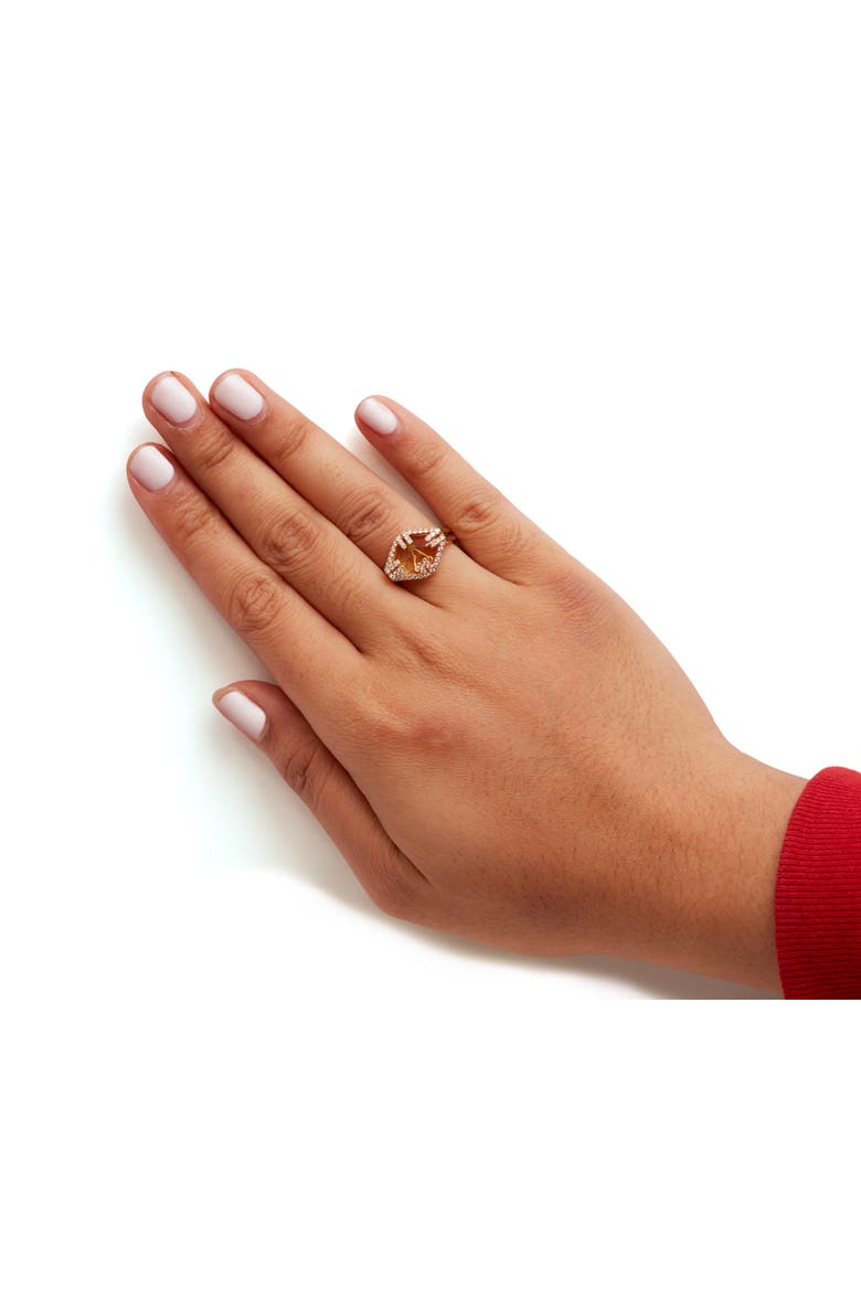 14K Gold Citrine & 1/3 Cttw Diamond Halo Cocktail Ring, Alternate, color, Yellow