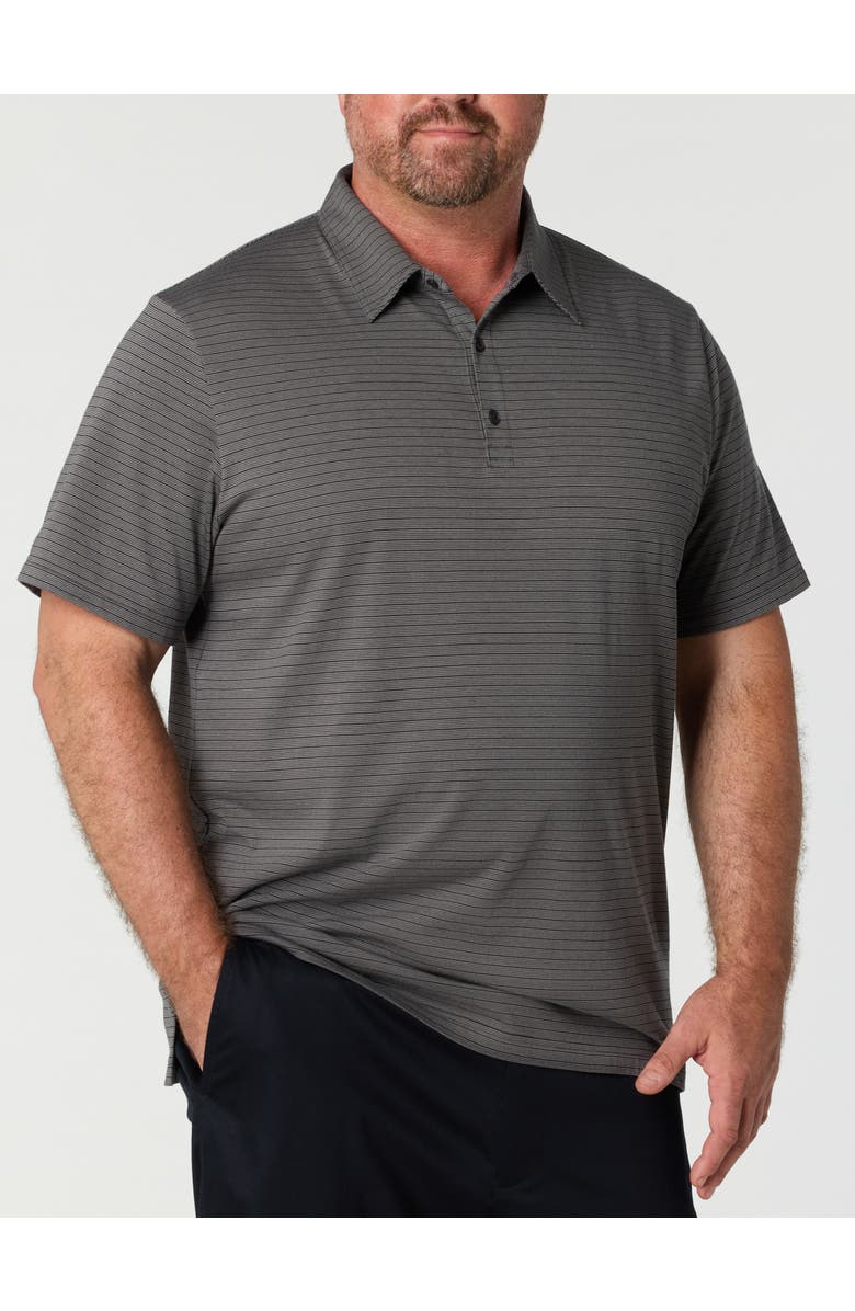 Oak Hill by DXL Big & Tall Striped Tech Polo Shirt, Main, color, Black
