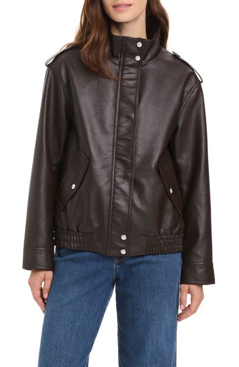 Faux Leather Bomber Jacket