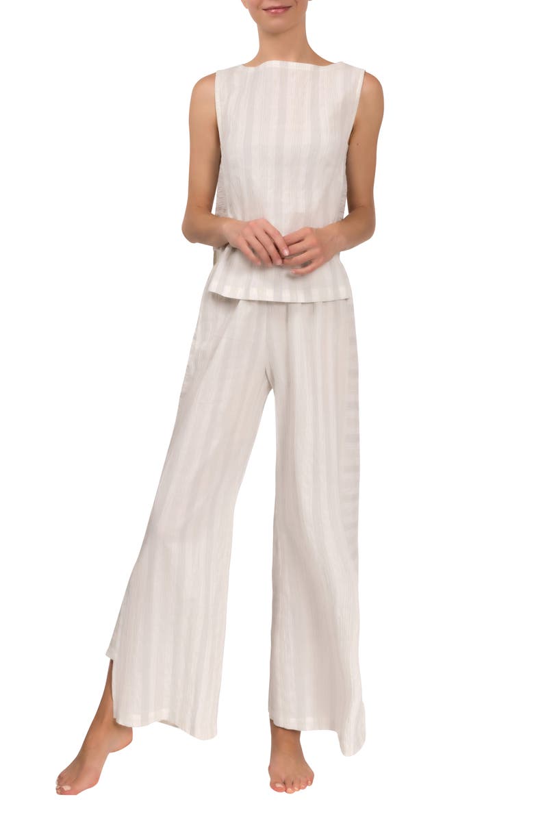 Everyday Ritual Piper Stripe Cotton Pajamas, Main, color, Honeydew Stripe