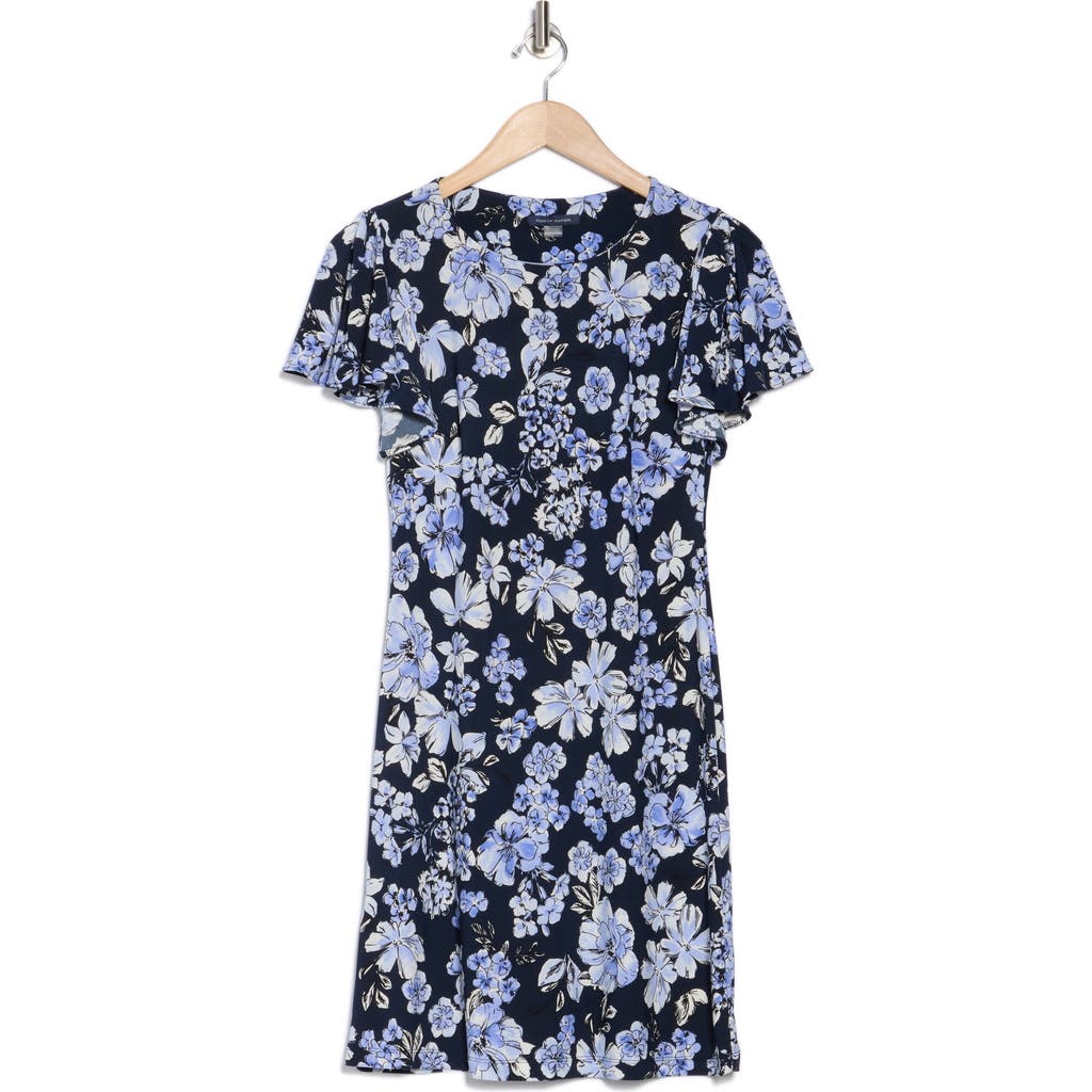 TOMMY HILFIGER TOMMY HILFIGER FLORAL FLUTTER SLEEVE JERSEY SHIFT DRESS