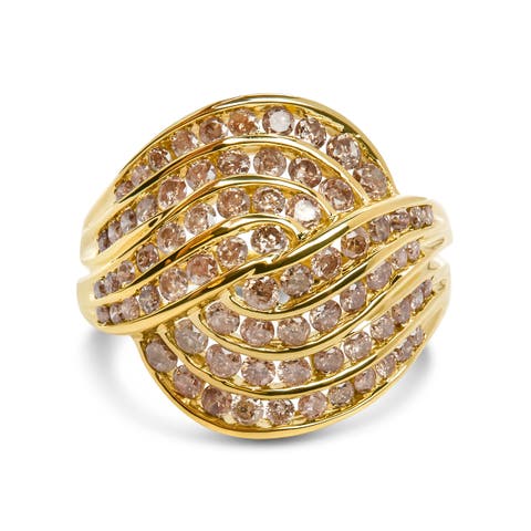 10K Yellow Gold 2.0 Cttw Channel Set Diamond Cocktail Swirl Band Ring