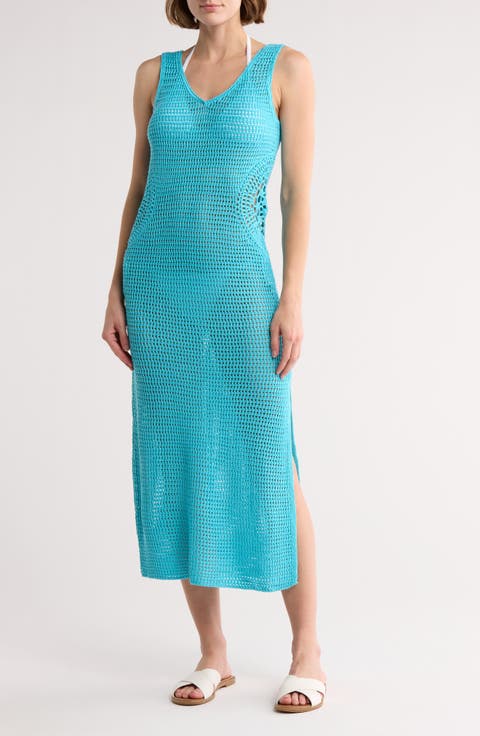 Crochet Open Stitch Cover-Up Tank Dress