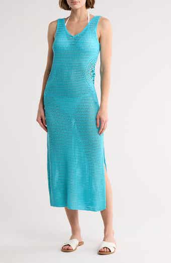 Elan Crochet Open Stitch Cover-Up Tank Dress