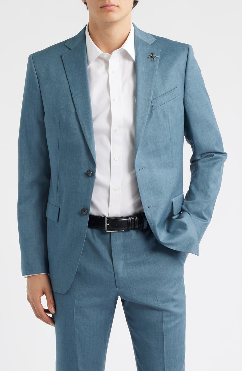 John Varvatos Star USA Bleecker Teal Mélange Virgin Wool Suit, Alternate, color, Teal