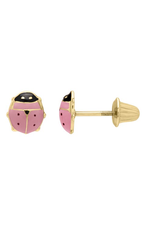 14K Gold Ladybug Stud Earrings (Baby)