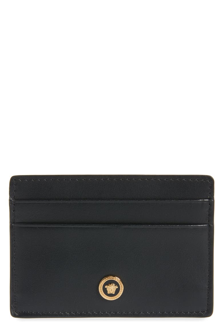 Medusa Head Leather Card Case, Main, color, BLACK