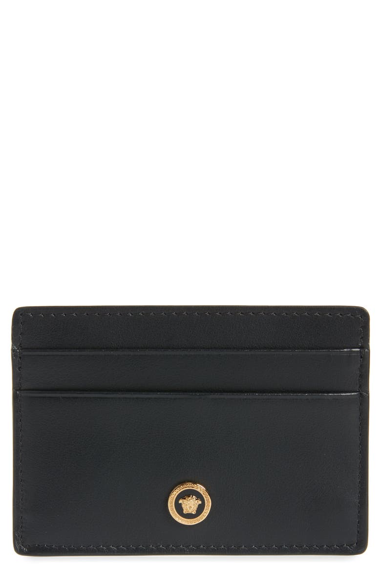 Versace Medusa Head Leather Card Case, Main, color,