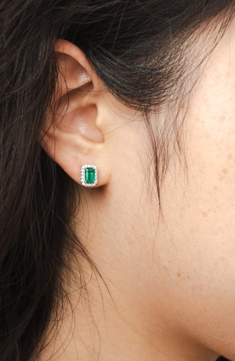 VALANI ATELIER Emerald & Diamond Halo Stud Earrings, Alternate, color, 14K White Gold
