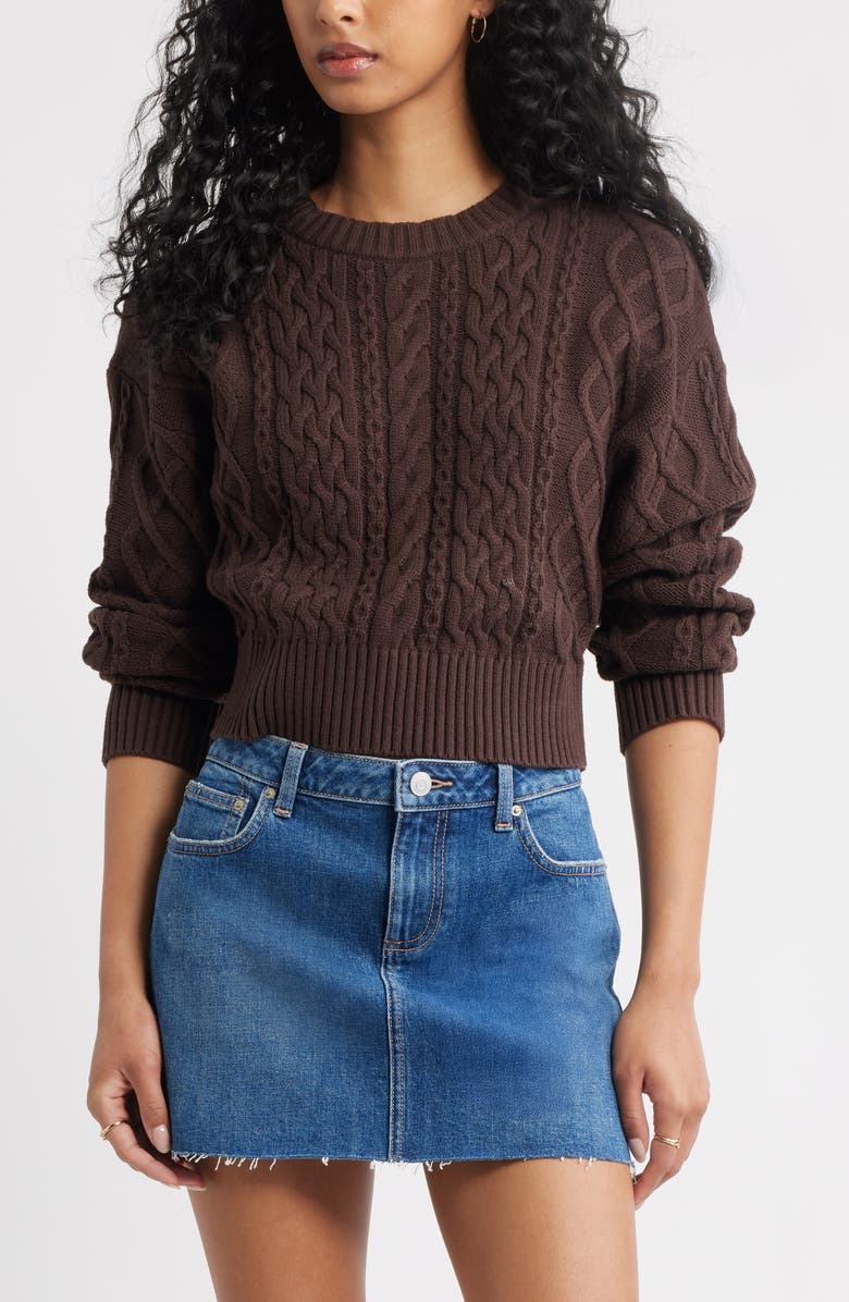 BP. Cable Pullover Sweater, Main, color, Brown Coffee