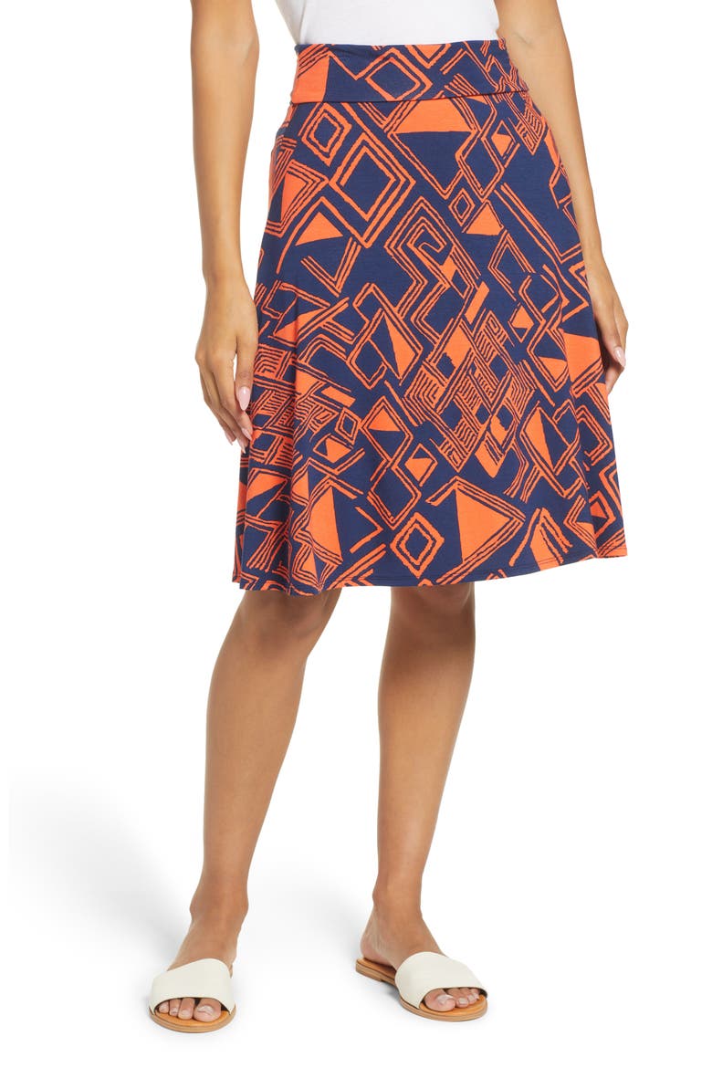 Geo Print Roll Top Skirt, Main, color, NAVY/ ORANGE