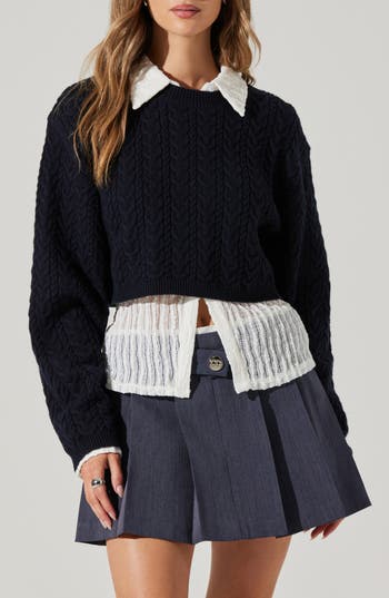 Astr The Label Jorah Cable Stitch Sweater In Blue