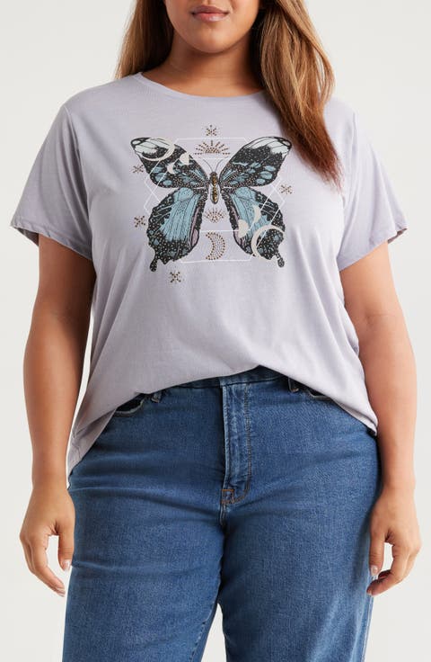 Celestial Butterfly Embellished Graphic T-Shirt (Plus)