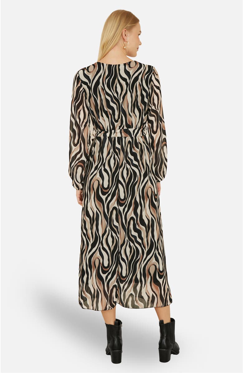 Yumi Animal Swirl Midi Wrap Dress, Alternate, color, Black