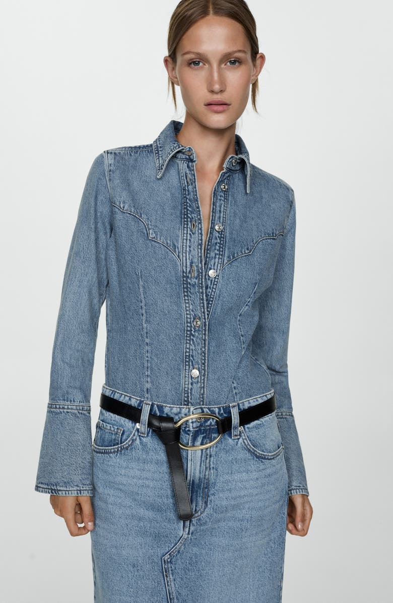 MANGO Denim Midi Skirt, Alternate, color,